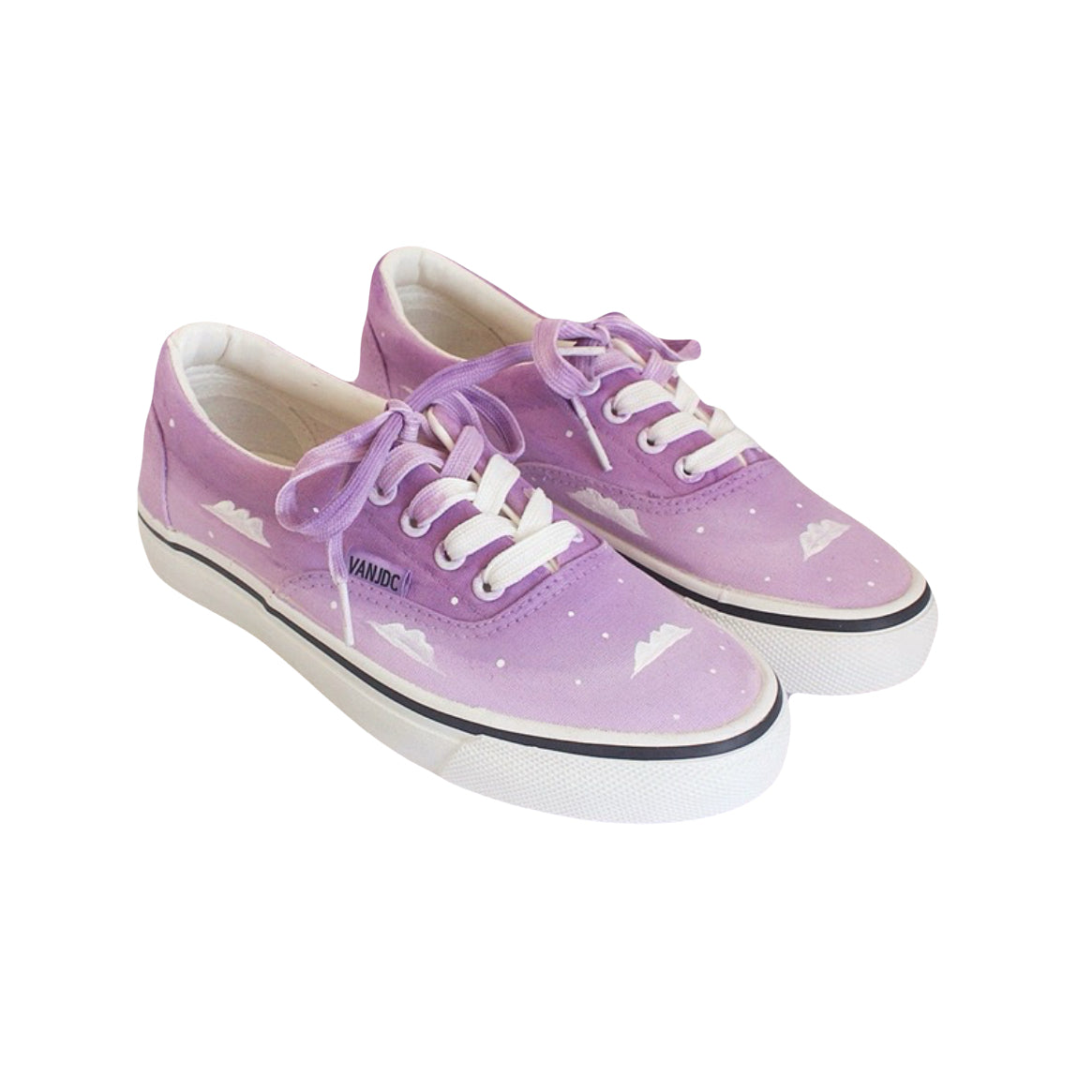 Purple canvas shoes with dreamy sky and cloud print kawaii women hand-painted shoes